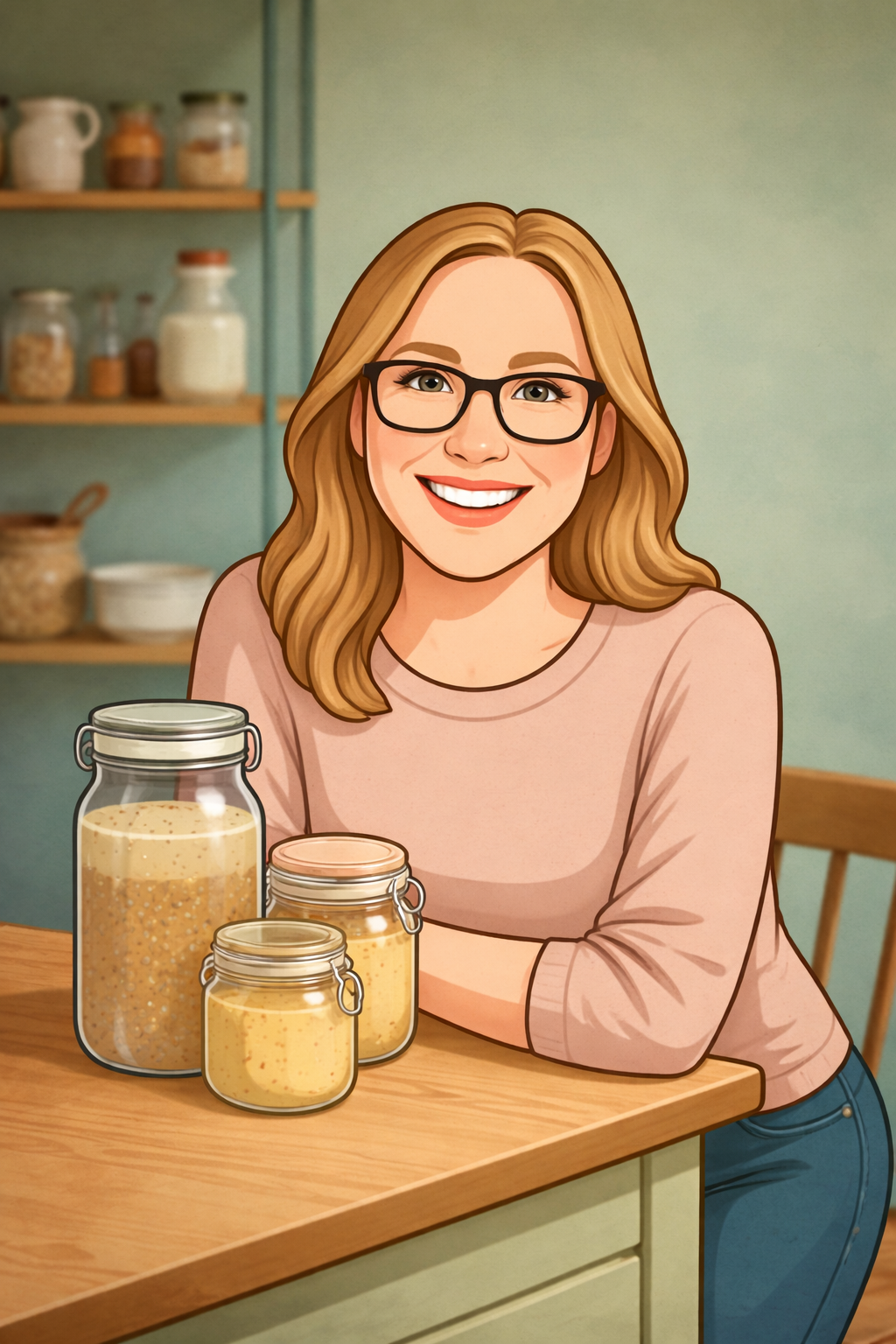 Illustration einer Frau mit Fermentgläsern in einer Küche